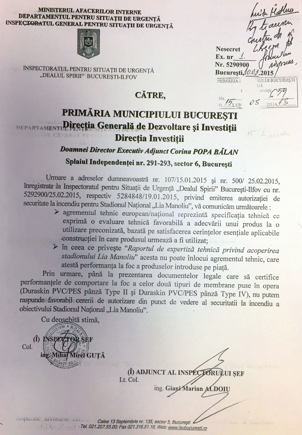 Document 3 - Hîrtie oficială a IGSU prin care explică faptul că mai au nevoie doar de agrement tehnic