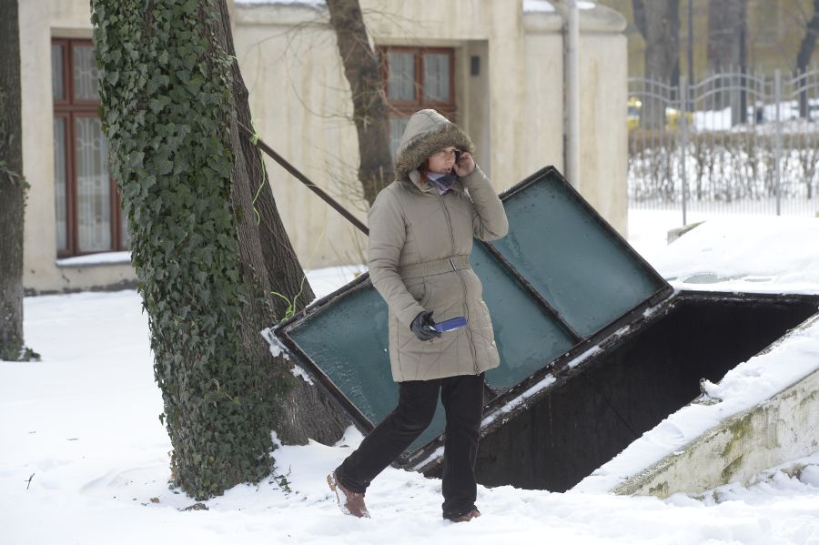 Directoarea Rodica Tița în timpul verificărilor de la beciul cu material radioactiv din curte, fotografiată marți (foto: Cristi Preda)