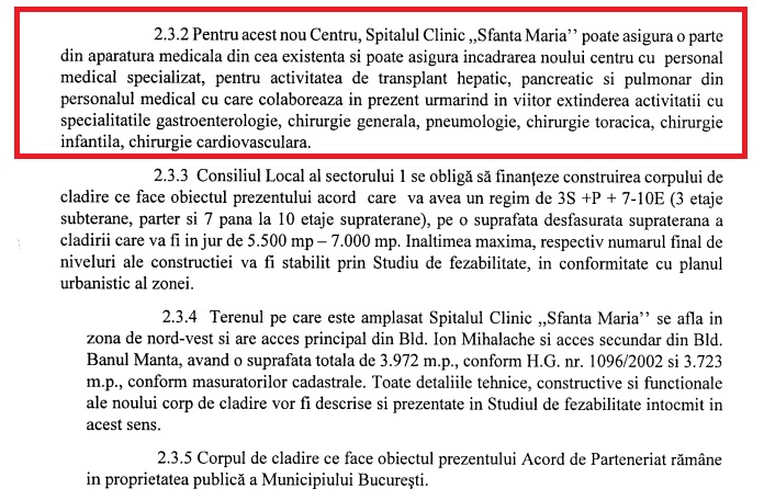 Facsimil: În contractul cu cele două primării, ”Sf. Maria” susține că ”se va extinde activitatea cu specialitățile gastroenterologie, chirurgie generală, pneumologie, chirurgie toracică, chirurgie infantilă și chirurgie cardio vasculară”.