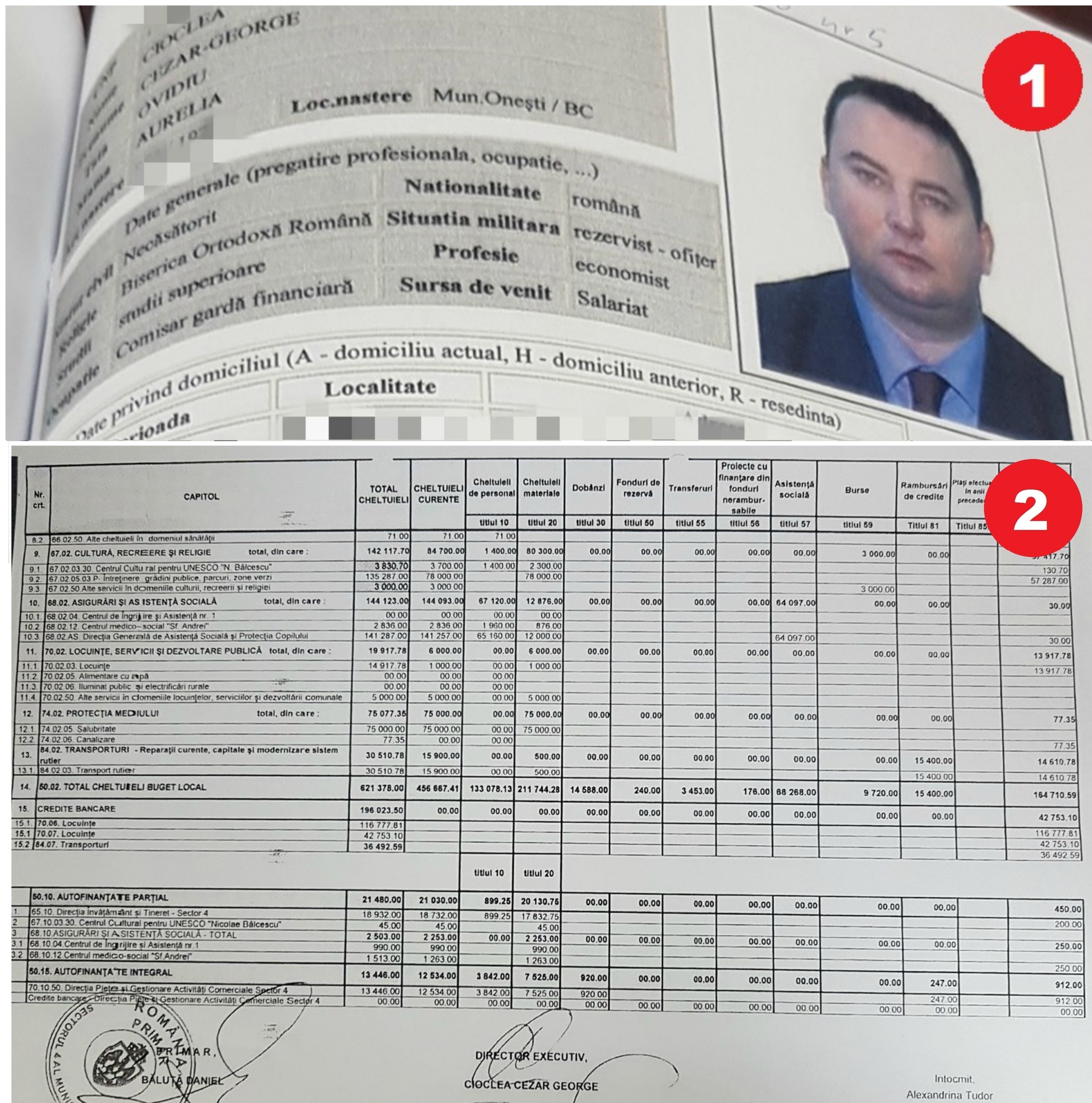 FACSIMIL 1. Fișa întocmită de DIICOT în 2005, în urma filării și monitorizării lui George Cioclea, unul dintre ofițerii care protejau rețeaua chinezilor. FACSIMIL 2. La 13 ani distanță, semnătura lui George Cioclea apare pe bugetul de 621 de milioane de lei, 140 de milioane de euro, al cetățenilor Sectorului 4. Uneori, lucrurile pot fi spuse simplu: pentru că justiția nu și-a făcut treaba și a clasat cazul în 2009, în 2013 Cezar Cioclea poate avea această răspundere uriașă.