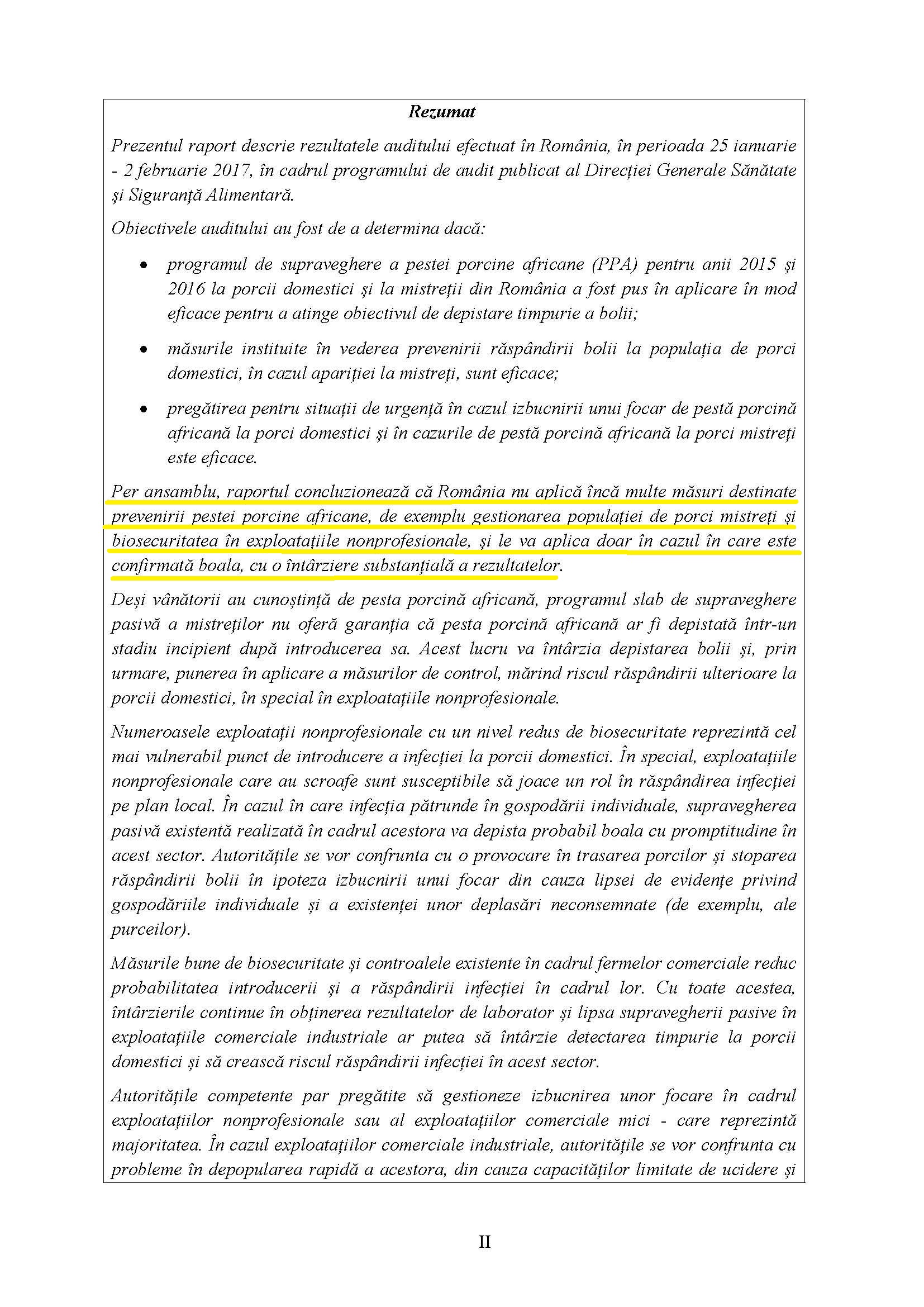 Concluziile auditului din februarie 2017 al Comisiei Europene, prin care România este avertizată că vine gripa porcină africană