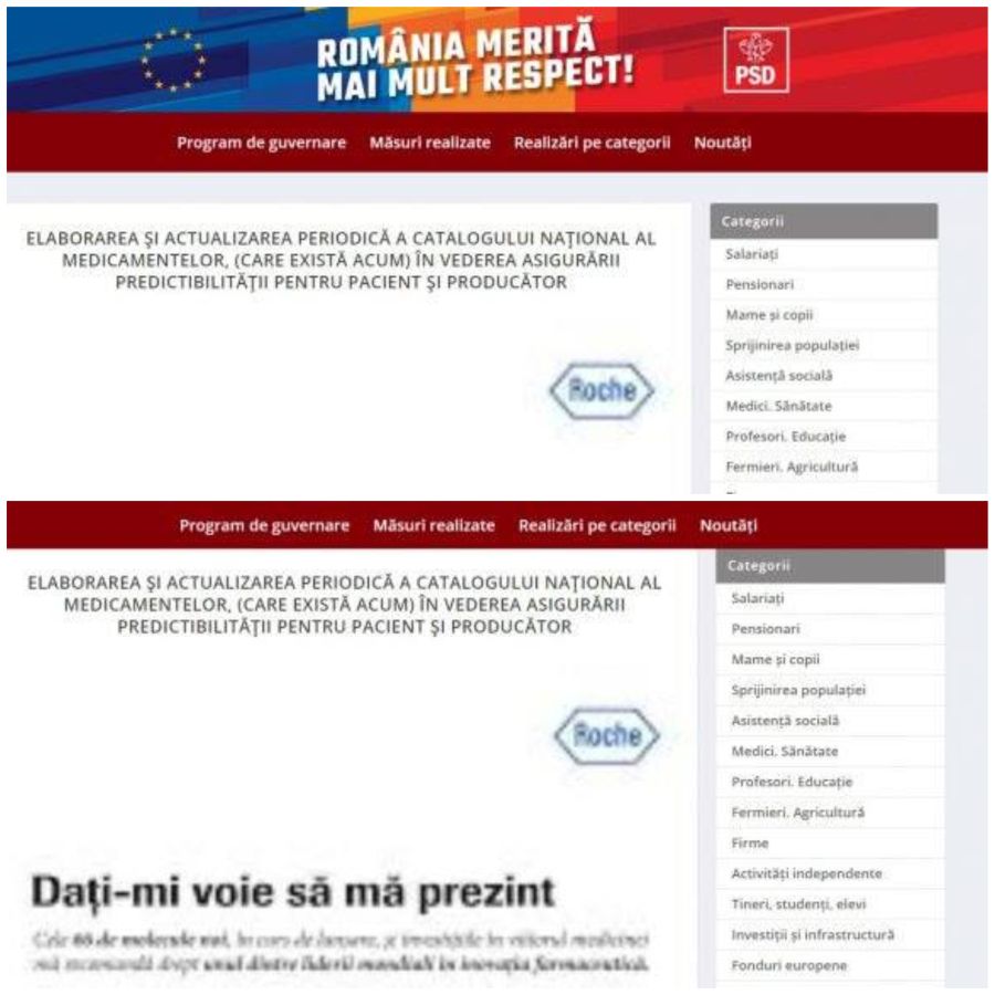 Sigla Roche apare pe site-ul PSD și nu este vorba de o reclamă, ci de o inserție grafică în text