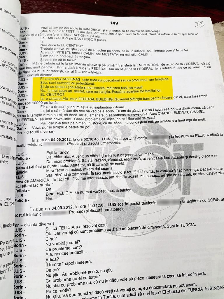 Stenograma conversației dintre traficanți, în care ei discută despre omul lor de legătură, CARDENAS, care avea la mână un judecător american, rudă cu el