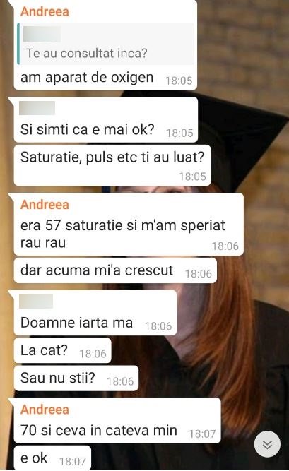 “M-am speriat rău rău”, le-a scris Andreea rudelor Citeşte întreaga ştire: DSP nu a mers la familie, după ce mama de 53 de ani a murit de COVID, iar Andreea, 22 de ani, s-a îmbolnăvit și s-a stins în ziua când urma să celebreze absolvirea ASE