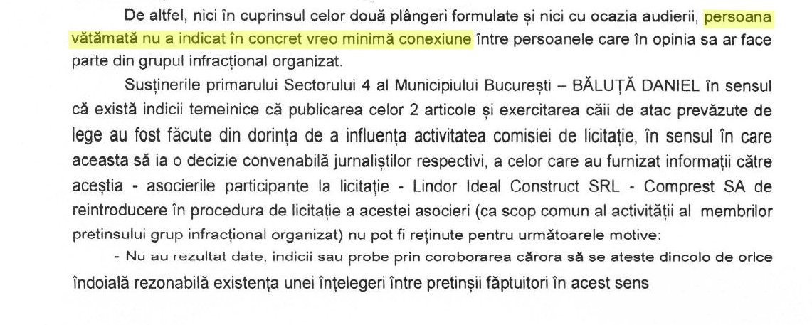 Fragment din Ordonanța de clasare a DIICOT 