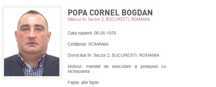 Bogdan Popa a fost condamnat pe 13 mai la 11 ani și 6 luni de închisoare în dosarul Oprescu. El a fost dat în urmărire generală