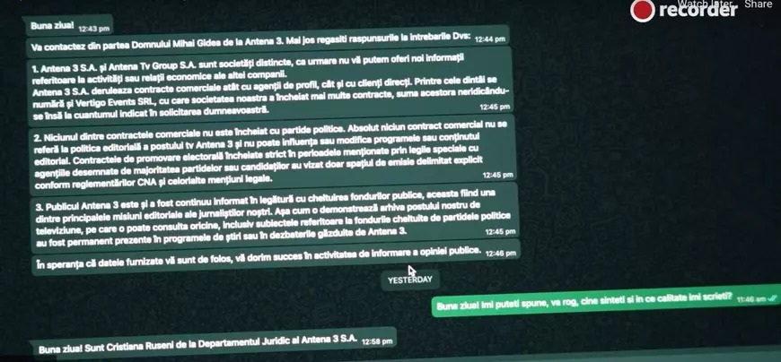 Răspunsul dat de Antena 3 jurnaliștilor de la Recorder