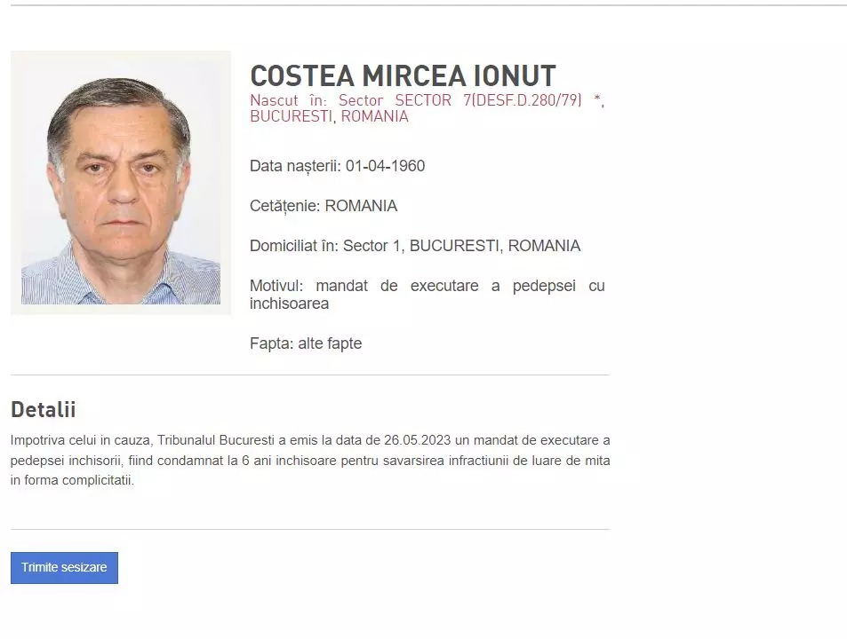 Mircea Ionuț Costea este dat în urmărire internațională