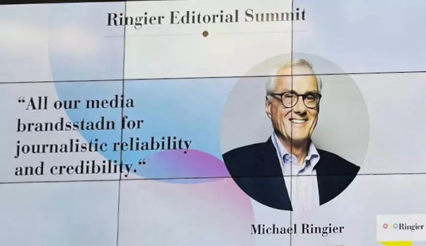4 septembrie 2023, Zurich: Michael Ringier a vorbit redactorilor-șefi și redactorilor-șefi adjuncți din grup: „Toate mărcile noastre sunt sinonime cu seriozitatea și credibilitatea jurnalistică”